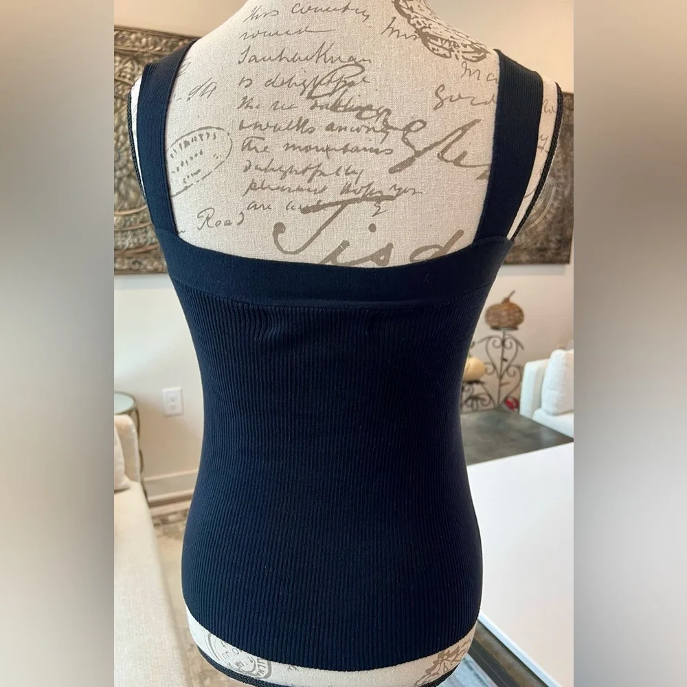 Cynthia Steffe Ribbed Knit Crisscross Stretch Black Medium Dressy Tank - Picture 3 of 9